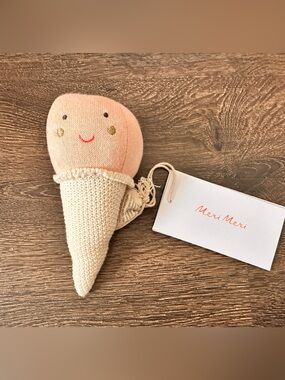 NWT Baby Meri Meri Ice Cream Cone Pink Plush Rattle Toy Organic Cotton